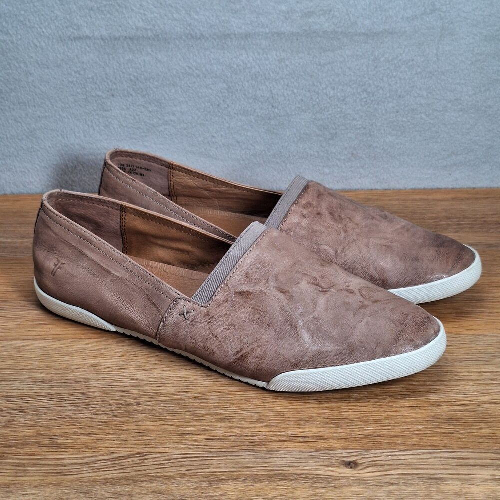 Frye Melanie Women's 10 Slip-On Loafer Flats Distressed Tan Leather Shoes